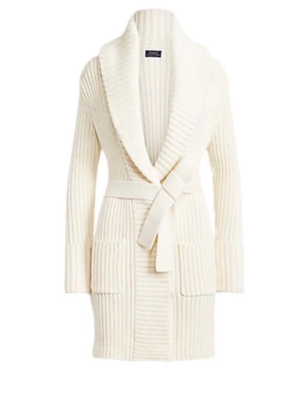 POLO Ralph Lauren Shawl Collar Cotton Cardigan Cream Size Small S Sweater Belted - Picture 3 of 7